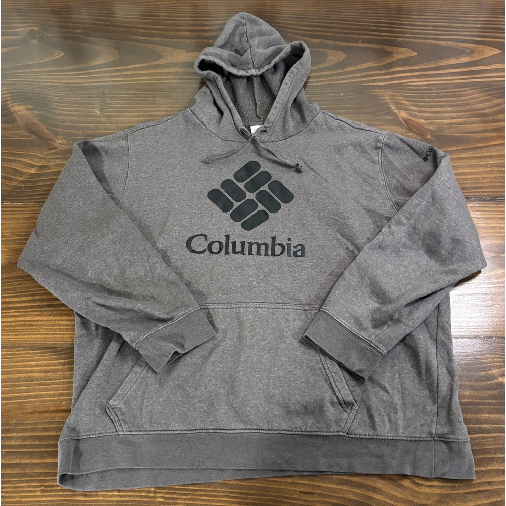COLUMBIA Hoodie Mens XXL Gray Fleece Logo Pullover Cotton Blend Outdoor Casual - Picture 3 of 11
